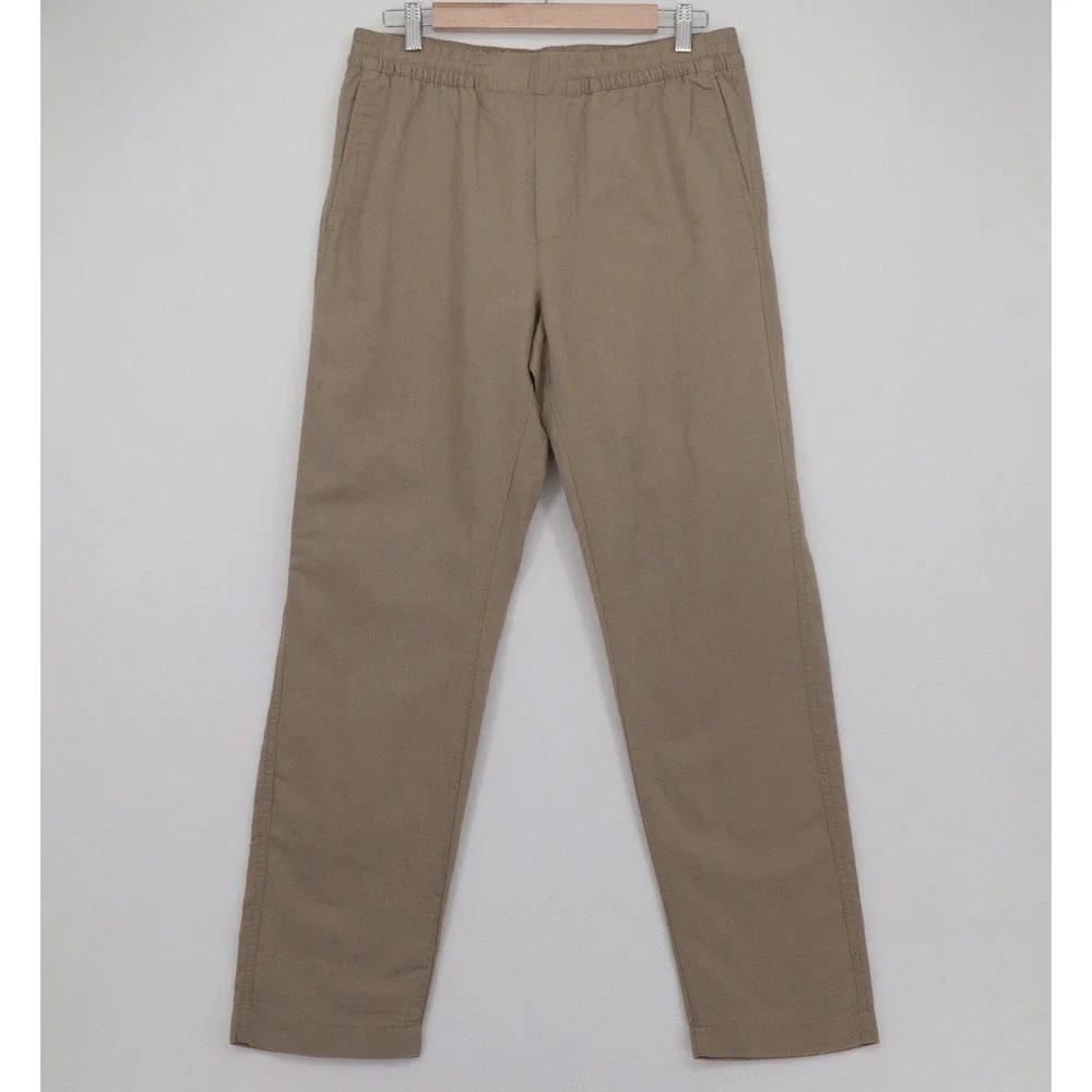NEW H&M LOGG Womens Size S Khaki Tan Linen Cotton Blend Elastic Waist Pants